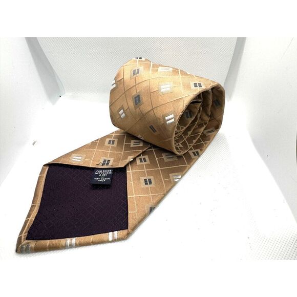 Gianfranco Ruffini Necktie Gold‎ Brown Geometric Silk Blend Dressy Career Event - Picture 3 of 4